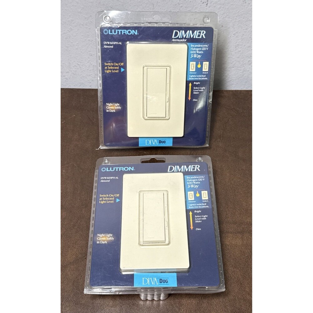 Vintage Lot of 2 LUTRON DIVA DUO Almond On/Off Dimmer Switch Glows in Dark